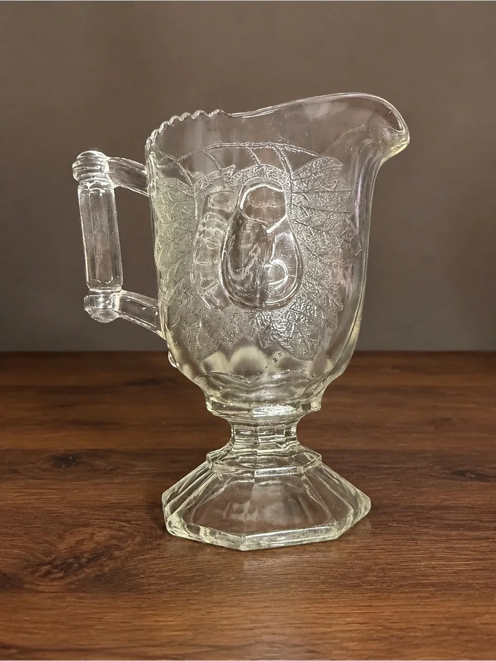 Vintage Jeannette Glass Baltimore Pear Clear Footed Creamer Pitcher
